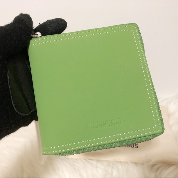 🌸New Authentic Jacquemus Green Leather Le Le Carre Rond Wallet - Picture 3 of 14